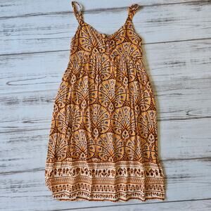 Knox Rose Orange and Rust Boho Print Midi Dress sz L